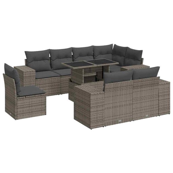 vidaXL Salon de jardin 9 pcs avec coussins gris r&eacute;sine tress&eacute;e