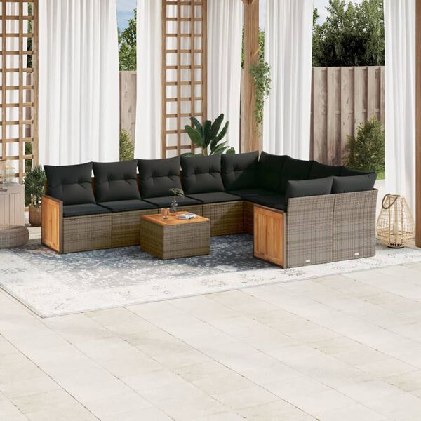 vidaXL Salon de jardin avec coussins 10 pcs gris résine tressée