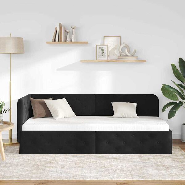 vidaXL Cadre de lit d'angle avec tête de lit Noir 80 x 200 cm Velours