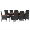 vidaXL Ensemble &agrave; manger de jardin 9pcs coussins noir r&eacute;sine tress&eacute;e