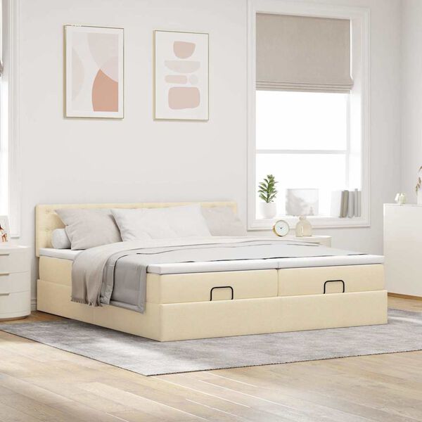 VidaXL Cadre de lit ottoman avec matelas cr&egrave;me 160x200 cm tissu