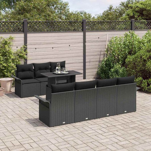 vidaXL Ensemble de canap&eacute; de jardin 8 pcs Noir Poly Rattan