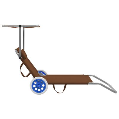 vidaXL Chaise longue pliable avec auvent et roues Acier Taupe