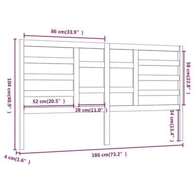 vidaXL Tête de lit Noir 186x4x104 cm Bois massif de pin