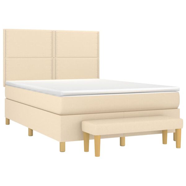 vidaXL Sommier &agrave; lattes de lit avec matelas Cr&egrave;me 140x200 cm Tissu