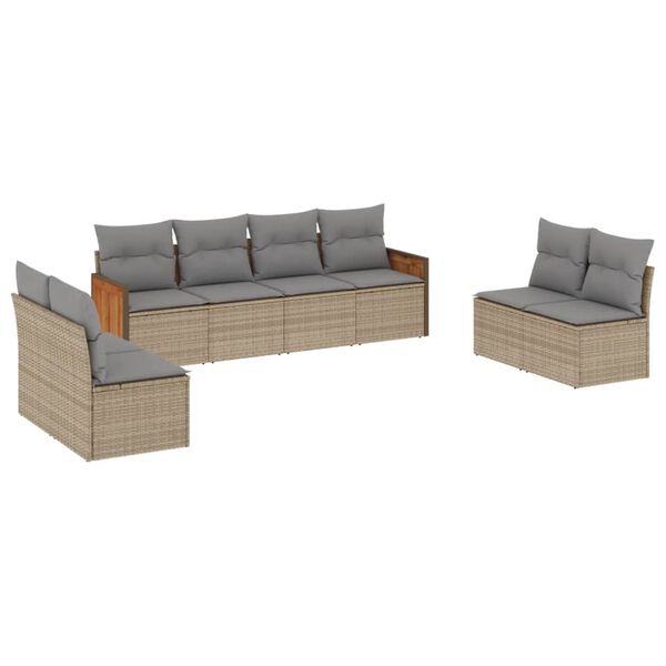 vidaXL Salon de jardin avec coussins 8 pcs beige r&eacute;sine tress&eacute;e