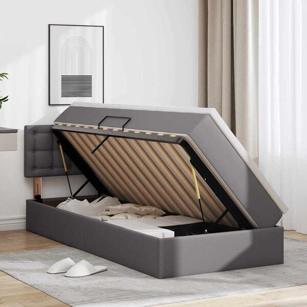 vidaXL Lit avec rangement et LED Gris 100 x 200 cm Cuir synth&eacute;tique