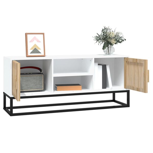 vidaXL Meuble TV blanc 105x30x45 cm bois d'ing&eacute;nierie et fer