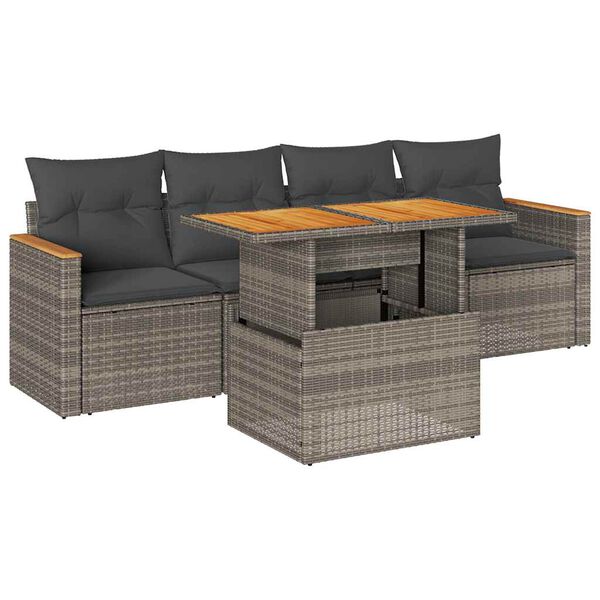 vidaXL Salon de jardin 5 pcs avec coussins gris résine tressée acacia