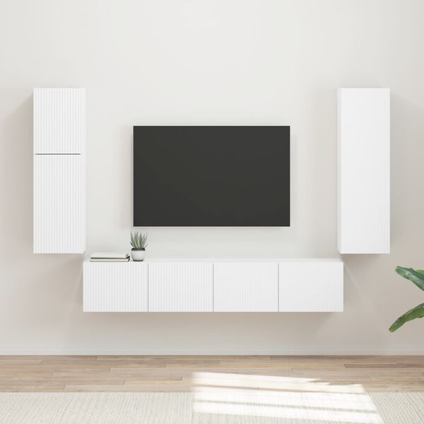 vidaXL Ensemble meuble TV Montage mural 4 pcs Blanc Bois d'ing&eacute;nierie