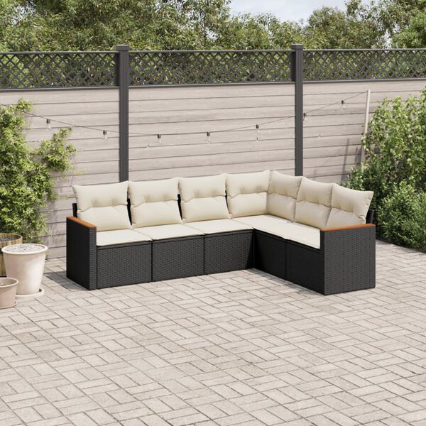 vidaXL Salon de jardin 6 pcs avec coussins noir r&eacute;sine tress&eacute;e