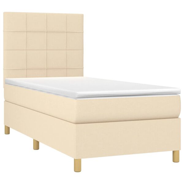 vidaXL Sommier &agrave; lattes de lit et matelas et LED Cr&egrave;me 90x190 cm Tissu