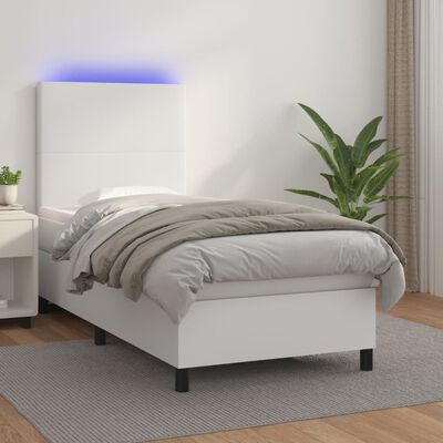 vidaXL Sommier à lattes de lit avec matelas et LED Blanc 90x190 cm