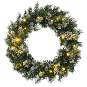 vidaXL Couronne de No&euml;l avec lumi&egrave;res LED Vert 45 cm PVC