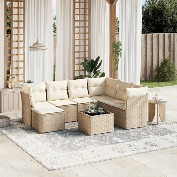 vidaXL Salon de jardin avec coussins 8 pcs beige r&eacute;sine tress&eacute;e