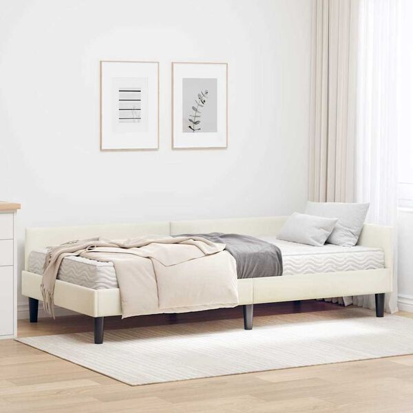 vidaXL Cadre de lit d'angle avec matelas Autre 2 pcs Cr&egrave;me Velours
