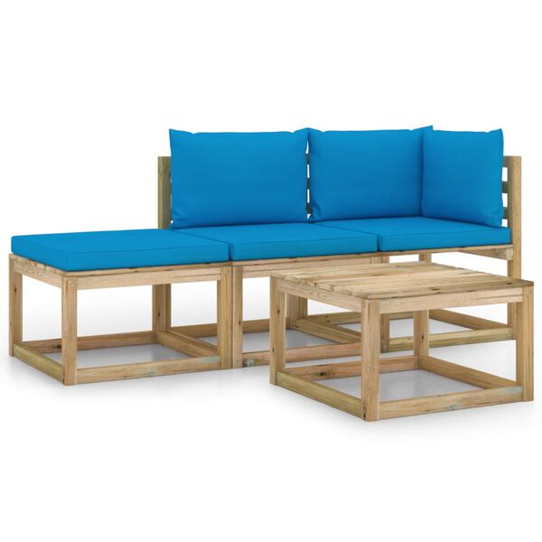 vidaXL Salon de jardin 4 pcs avec coussins bleu clair