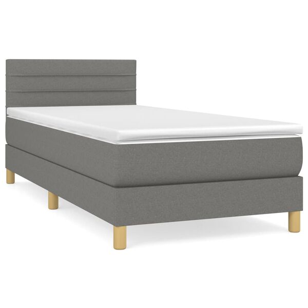 vidaXL Sommier &agrave; lattes de lit avec matelas Gris fonc&eacute; 90x200 cm Tissu