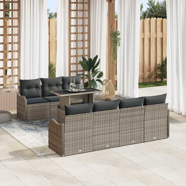 vidaXL Ensemble de canap&eacute; de jardin 8 pcs Gris Poly Rattan