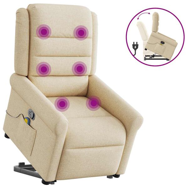 vidaXL Fauteuil inclinable de massage Cr&egrave;me Tissu