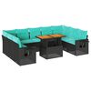 vidaXL Salon de jardin 10 pcs avec coussins noir r&eacute;sine tress&eacute;e