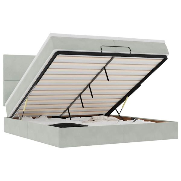 vidaXL Cadre de lit ottoman avec matelas gris clair 200x200 cm velours