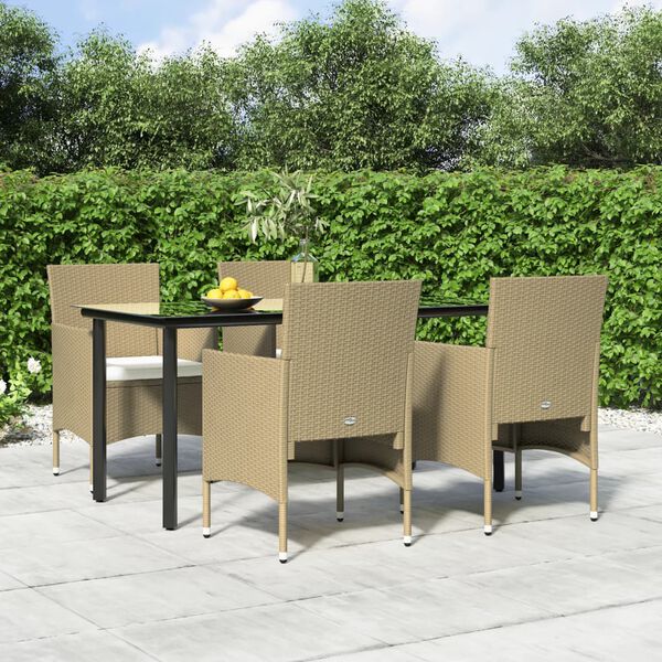 vidaXL Ensemble &agrave; manger de jardin coussins 5 pcs Beige/noir