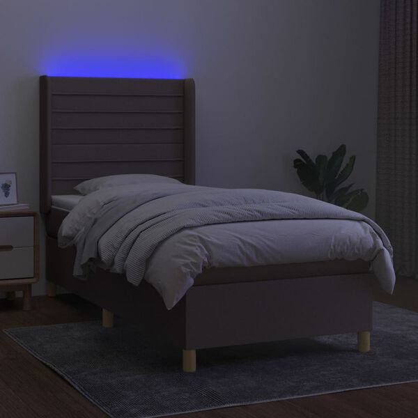 vidaXL Sommier &agrave; lattes de lit matelas et LED Taupe 90x200 cm Tissu