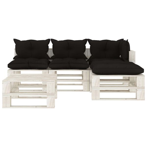 vidaXL Salon palette de jardin 5 pcs avec coussins noir bois