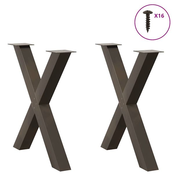 vidaXL Pieds de table &agrave; manger en forme de X, 2 pi&egrave;ces, acier naturel, 80 x (72-73) cm