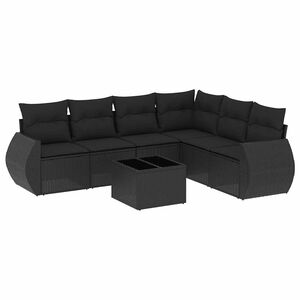 vidaXL Salon de jardin 7 pcs avec coussins noir r&eacute;sine tress&eacute;e