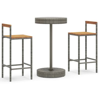 vidaXL Ensemble de bar jardin 3 pcs gris poly rotin/bois massif acacia