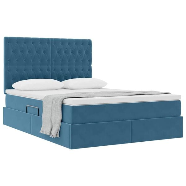 vidaXL Lit avec rangement et matelas Bleu fonc&eacute; 140 x 190 cm Velours