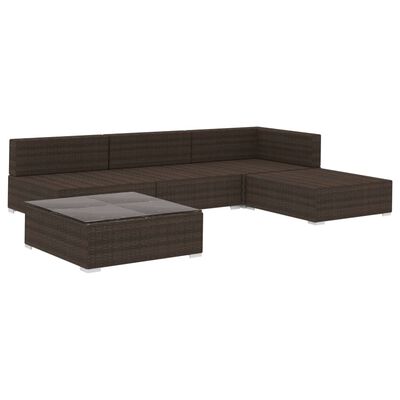 vidaXL Salon de jardin 5 pcs avec coussins résine tressée marron