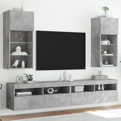 vidaXL Meubles TV avec lumières LED 2 pcs gris béton 40,5x30x90 cm