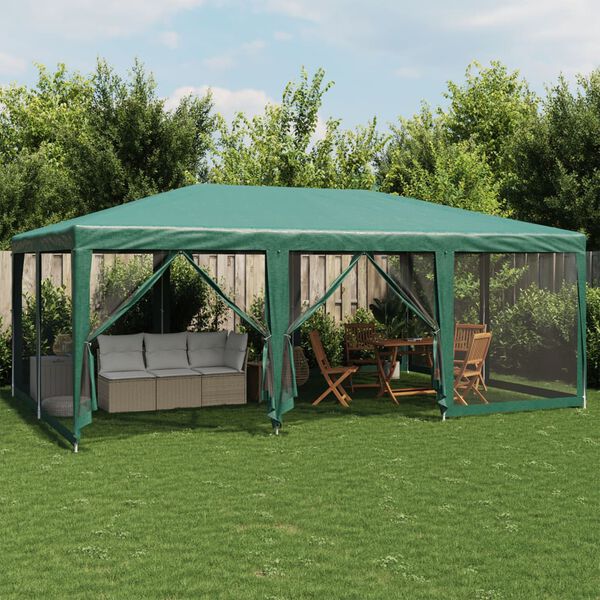 vidaXL Tente de f&ecirc;te avec 10 parois lat&eacute;rales en maille vert 6x4m PEHD
