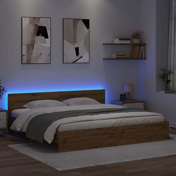 vidaXL Cadre de lit Ch&ecirc;ne artisanal 200 x 200 cm Bois d'ing&eacute;nierie