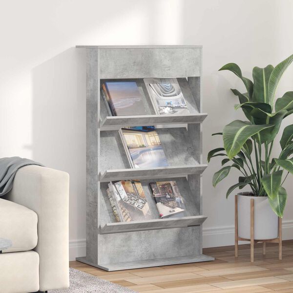 vidaXL &Eacute;tag&egrave;re &agrave; magazines avec &eacute;tag&egrave;re Gris b&eacute;ton 70 x 41 x 126 cm