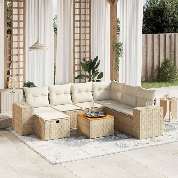 vidaXL Salon de jardin avec coussins 8 pcs beige r&eacute;sine tress&eacute;e