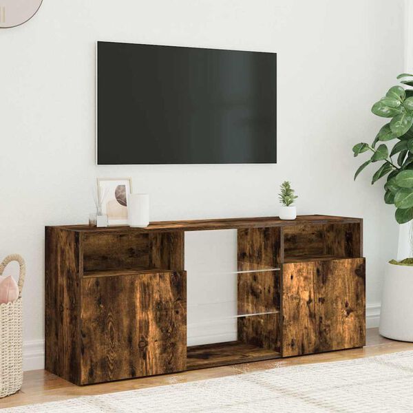 vidaXL Meuble TV avec lumières LED Chêne fumé 120x30x50 cm