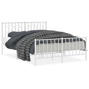 vidaXL Cadre de lit m&eacute;tal sans matelas et pied de lit blanc 135x190 cm