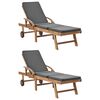 vidaXL Chaises longues et coussins 2pcs Bois de teck solide Gris fonc&eacute;