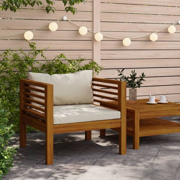 vidaXL Chaise de jardin avec coussins blanc cr&egrave;me Bois d'acacia massif