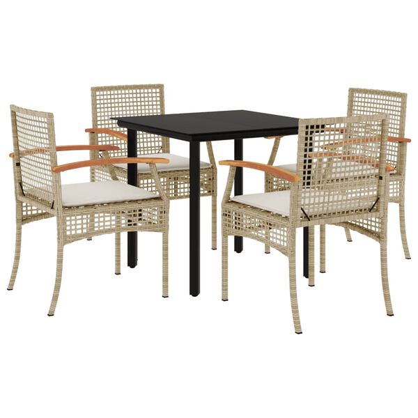 vidaXL Ensemble &agrave; manger de jardin avec coussins 5pcs Beige poly rotin