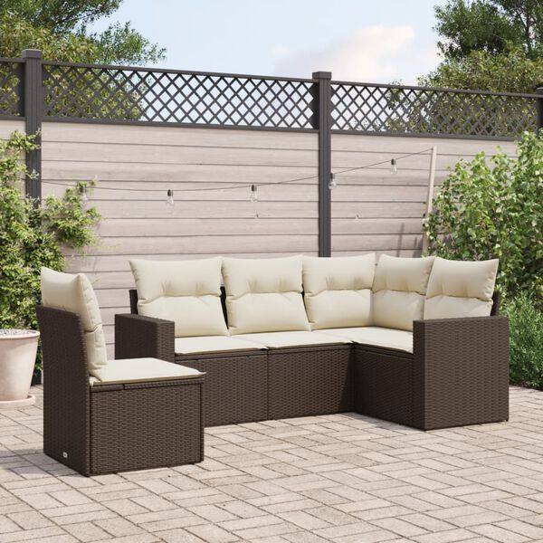vidaXL Salon de jardin avec coussins 5 pcs marron r&eacute;sine tress&eacute;e
