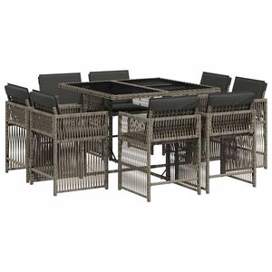 vidaXL Ensemble &agrave; manger de jardin 9 pcs coussins gris r&eacute;sine tress&eacute;e