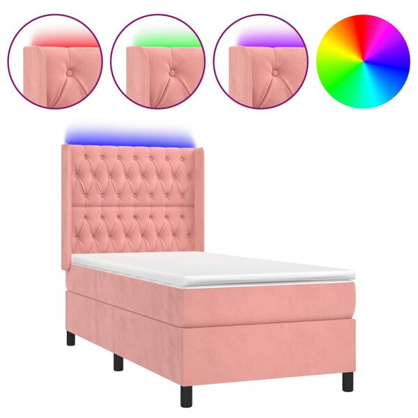 vidaXL Sommier &agrave; lattes de lit matelas et LED Rose 90x190 cm Velours