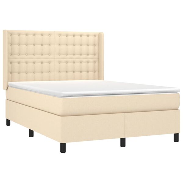 vidaXL Sommier &agrave; lattes de lit matelas et LED Cr&egrave;me 140x200 cm Tissu