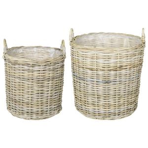 vidaXL Panier &agrave; Plantes GENDT 2 pi&egrave;ces Gris naturel Rattan Kubu