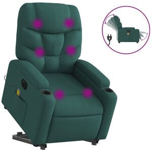 vidaXL Fauteuil inclinable de massage &eacute;lectrique Vert fonc&eacute; Tissu